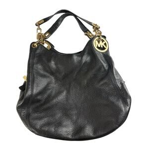 Michael Kors MK FULTON Shoulder Bag Tote Large Black Leather Gold Hardware